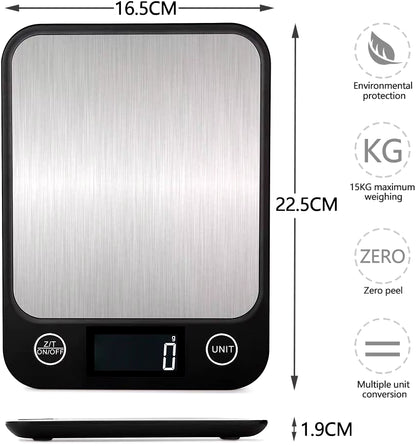 Food Weight Scale Digital Kitchen Scale 15Kg/1G Stainless Steel Electronic Coffee Balance Smart Weight Scales for Cooking Baking