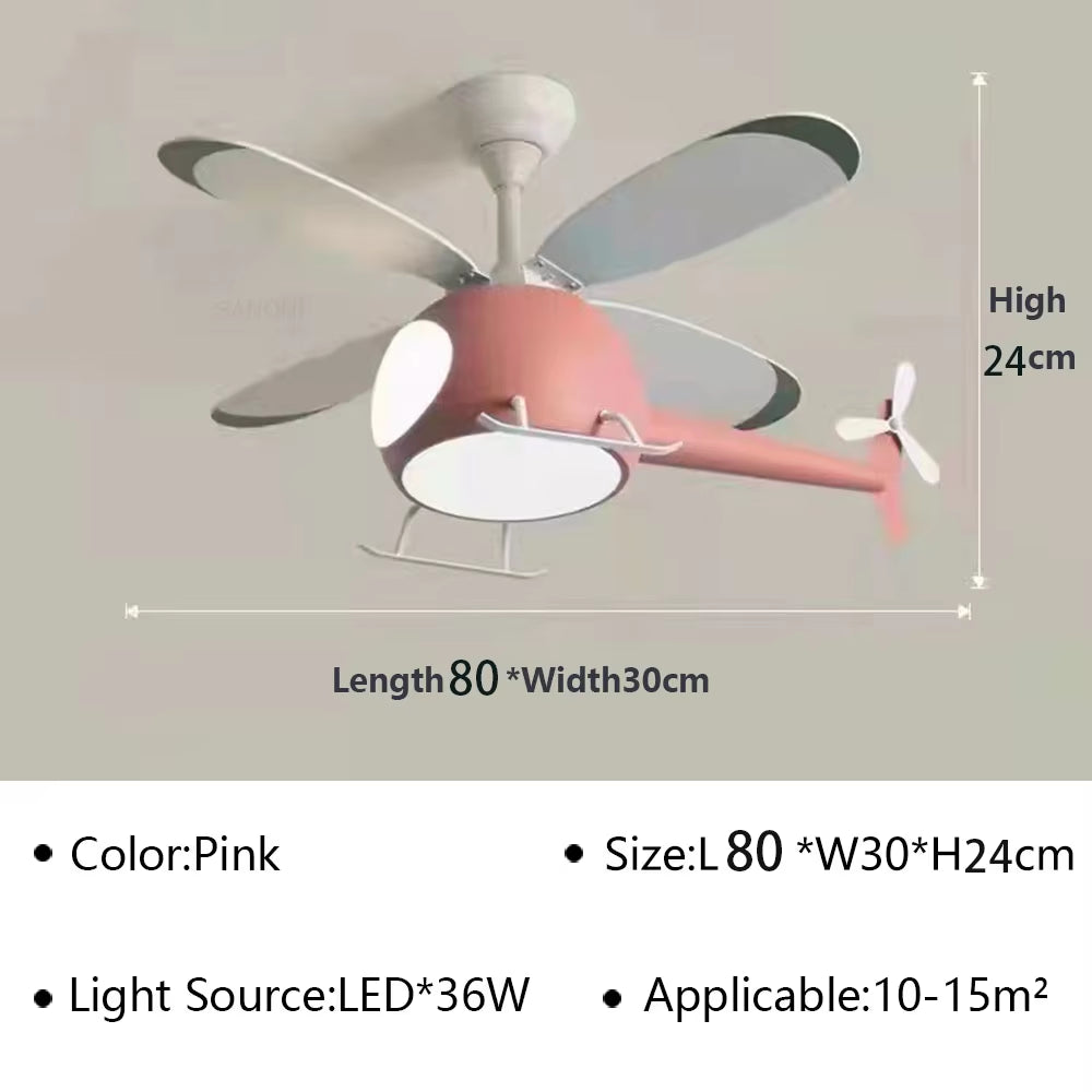 Cartoon LED Ceiling Lamp Helicopter Fan Chandelier for Children&