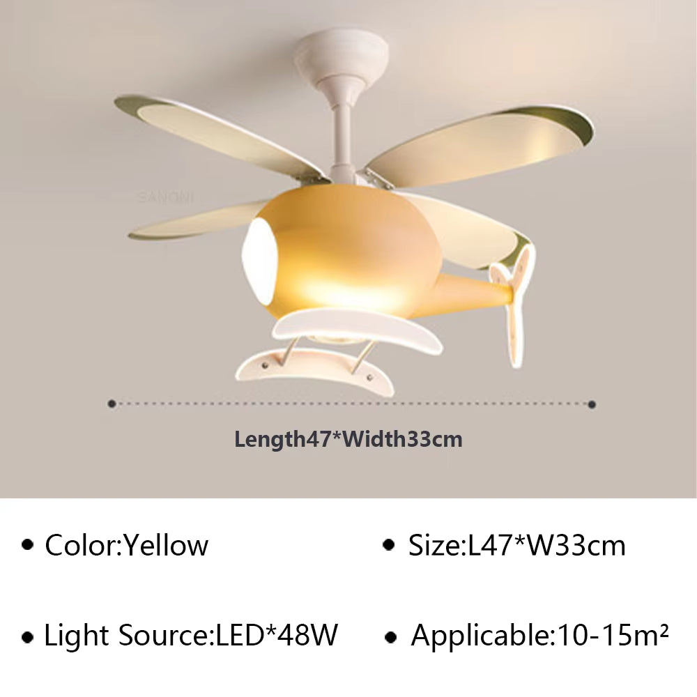 Cartoon LED Ceiling Lamp Helicopter Fan Chandelier for Children&