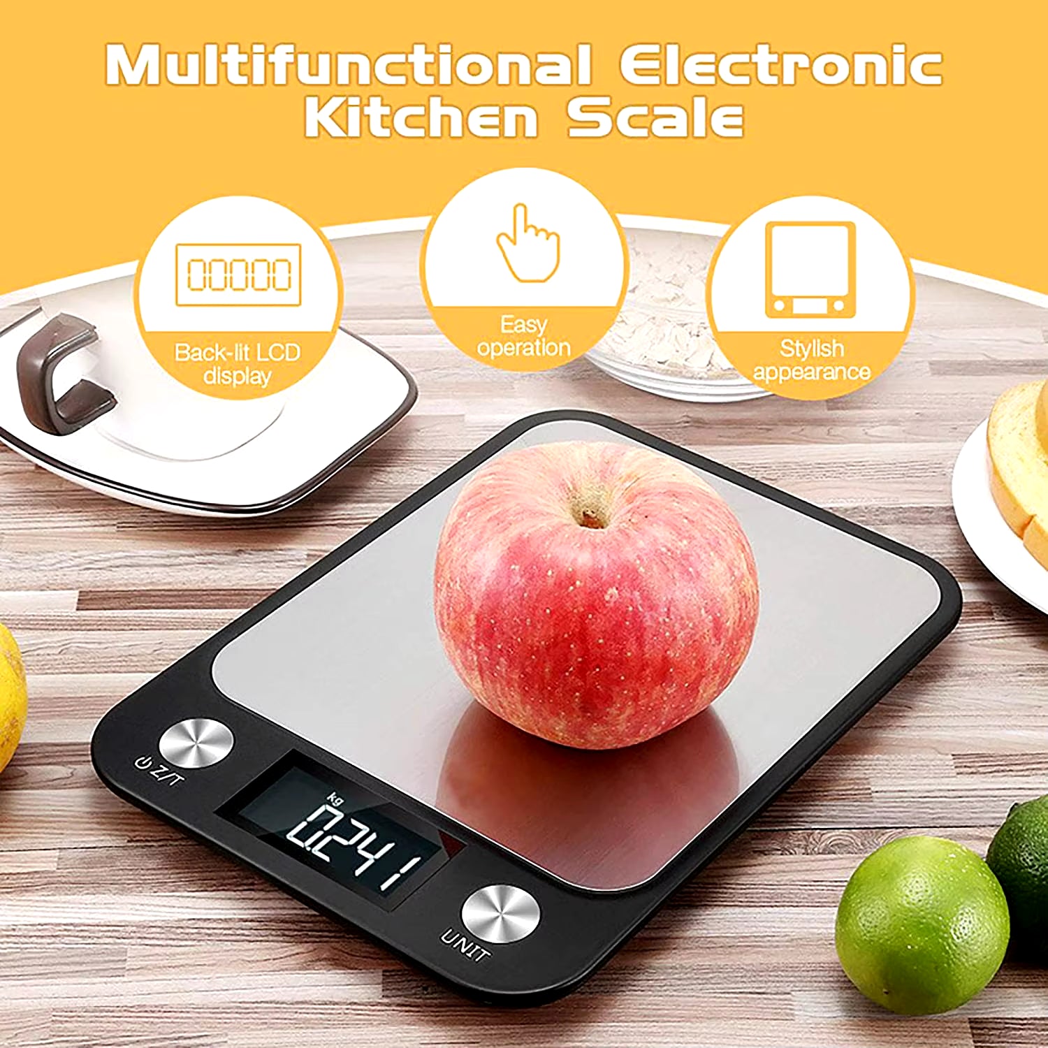 Food Weight Scale Digital Kitchen Scale 15Kg/1G Stainless Steel Electronic Coffee Balance Smart Weight Scales for Cooking Baking