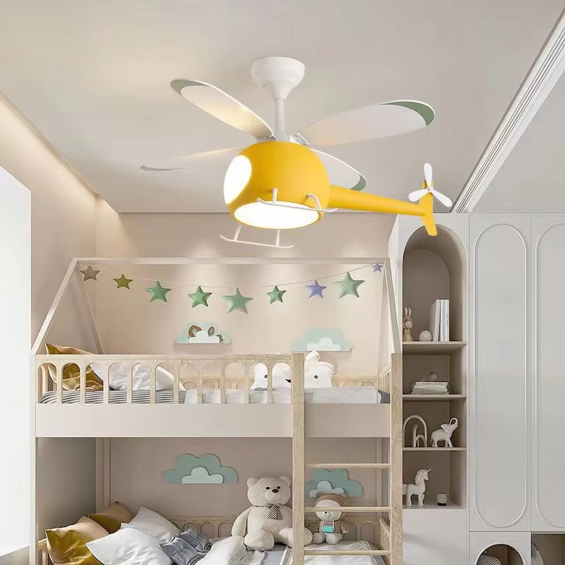 Cartoon LED Ceiling Lamp Helicopter Fan Chandelier for Children&