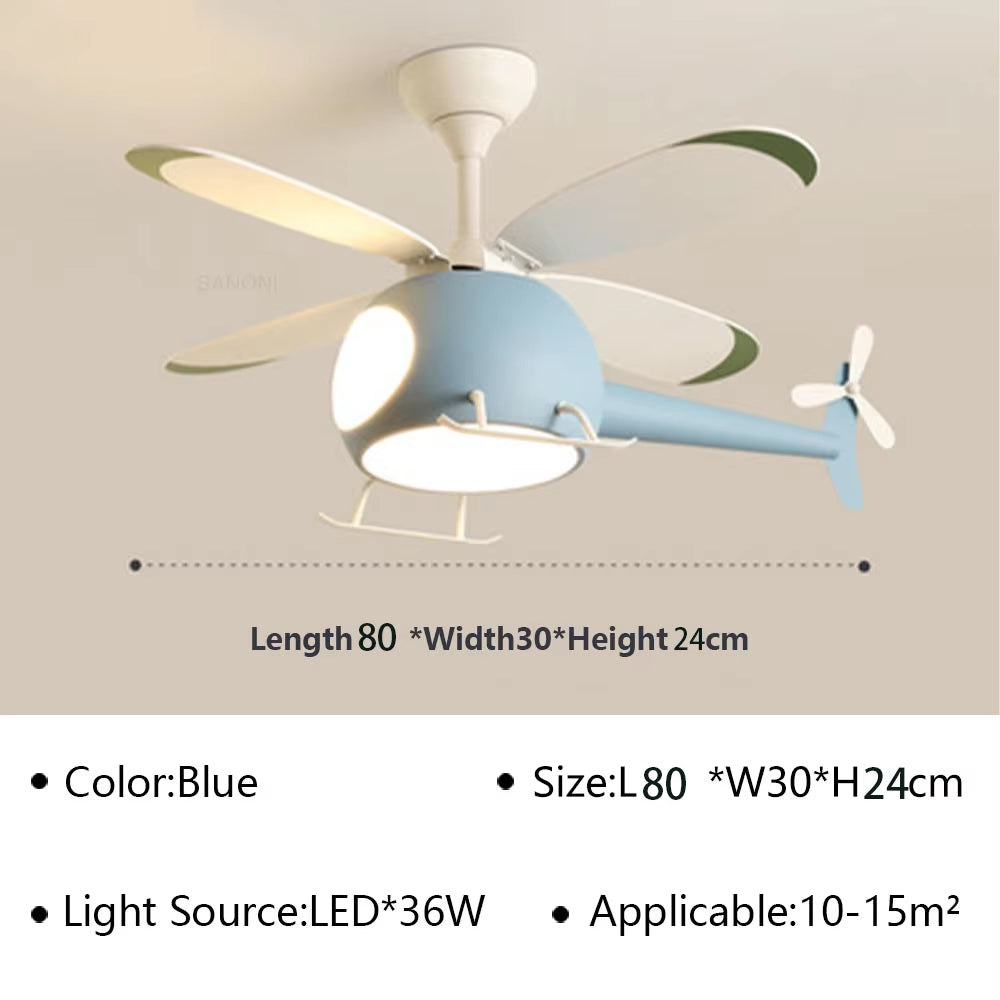 Cartoon LED Ceiling Lamp Helicopter Fan Chandelier for Children&