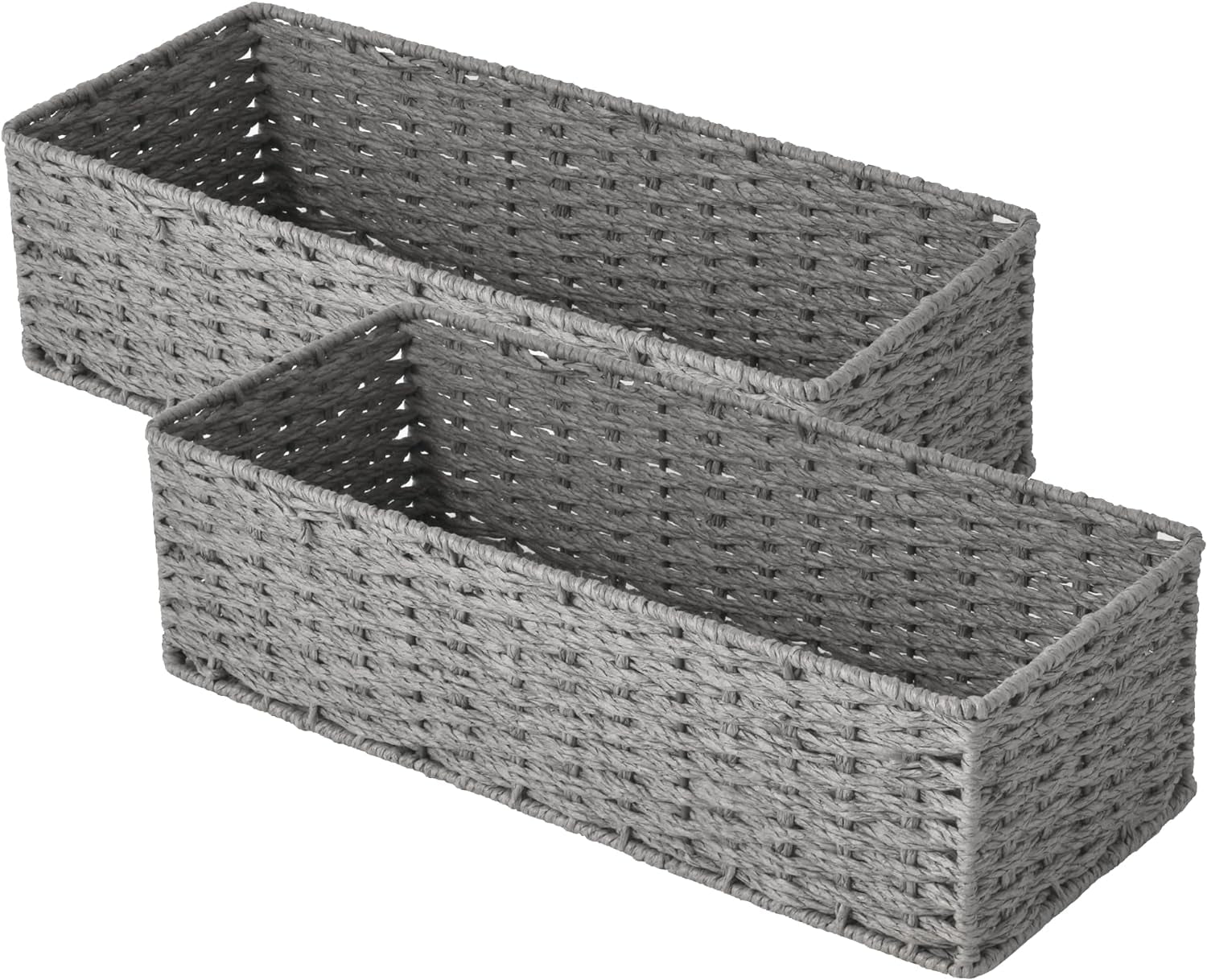 Storageworks Toilet Basket Tank Topper, Toilet Paper Basket for Bathroom, round Paper Rope Storage Basket for Toilet Tank Top, Bathroom Wicker Basket, Gray, 2 Pack