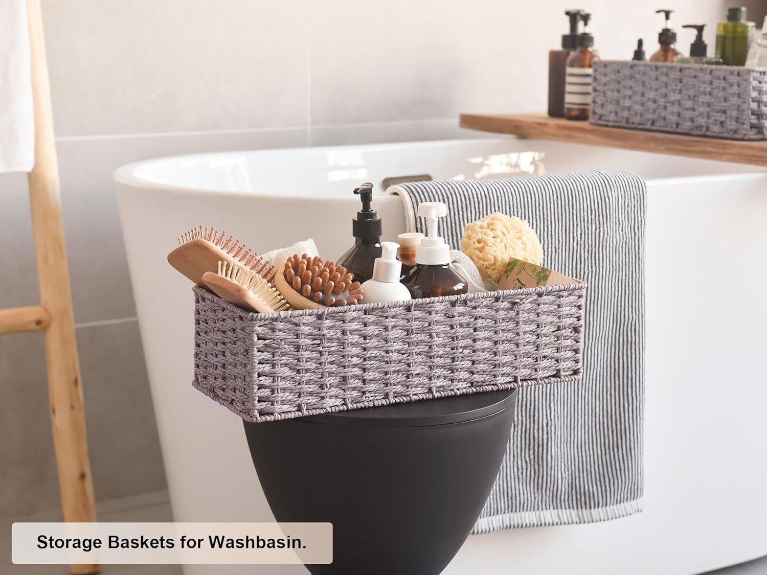 Storageworks Toilet Basket Tank Topper, Toilet Paper Basket for Bathroom, round Paper Rope Storage Basket for Toilet Tank Top, Bathroom Wicker Basket, Gray, 2 Pack