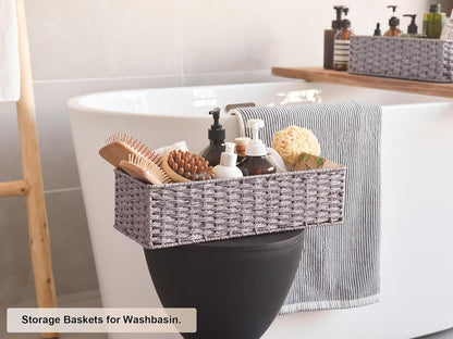 Storageworks Toilet Basket Tank Topper, Toilet Paper Basket for Bathroom, round Paper Rope Storage Basket for Toilet Tank Top, Bathroom Wicker Basket, Gray, 2 Pack