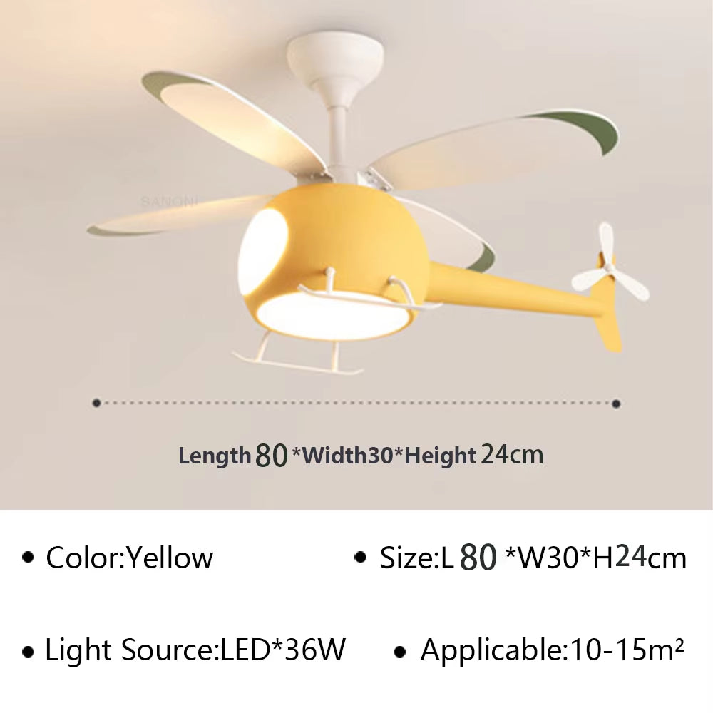 Cartoon LED Ceiling Lamp Helicopter Fan Chandelier for Children&