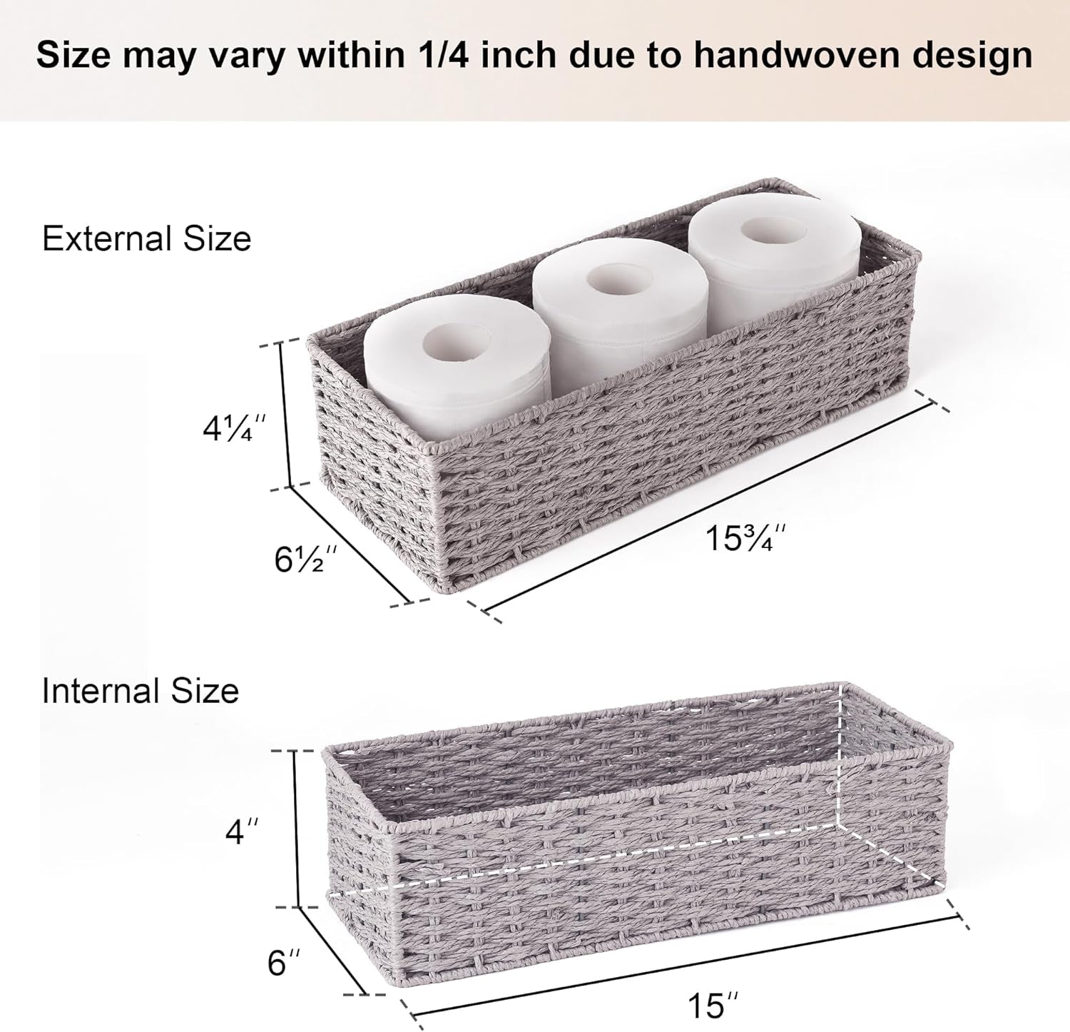 Storageworks Toilet Basket Tank Topper, Toilet Paper Basket for Bathroom, round Paper Rope Storage Basket for Toilet Tank Top, Bathroom Wicker Basket, Gray, 2 Pack