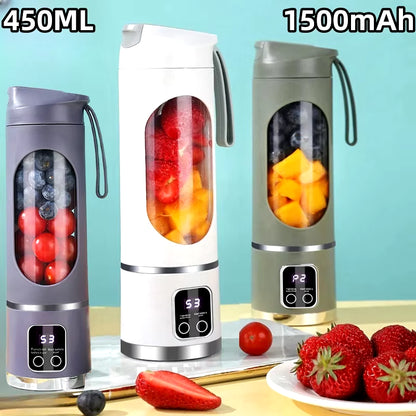 2024 New Household Charging MINI Crushed Ice Electric Juicer Powerful Motor 450ML Large Capacity Digital Display Juice Cup